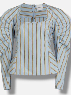 Aknvas Women's Blue Karini Puff-Sleeve Blouse Top Size 0